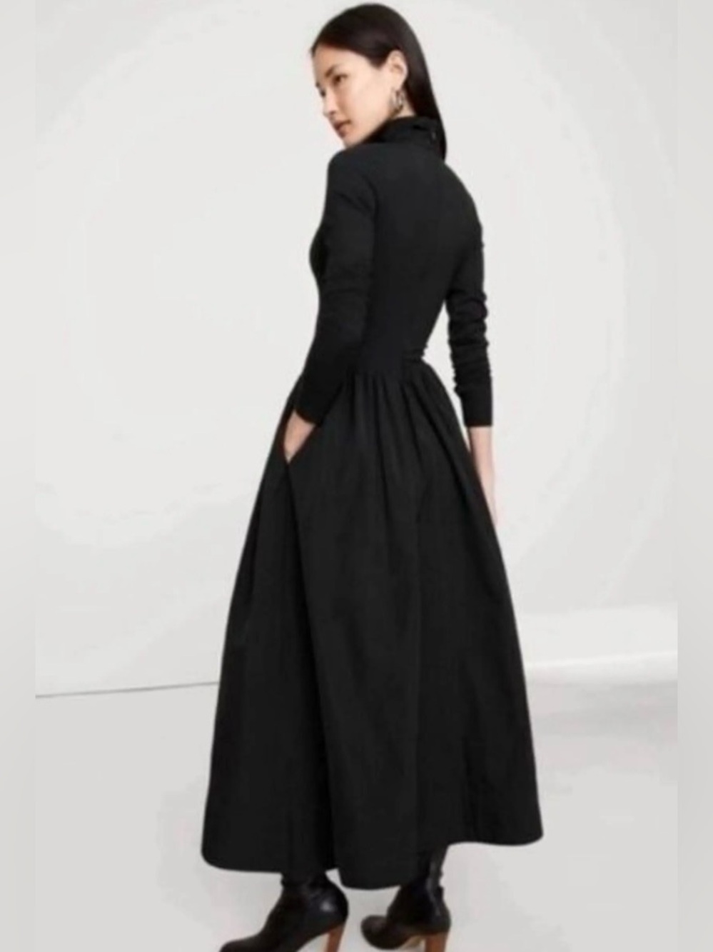 NWOT Banana Republic Black Taffeta Combo Turtleneck Maxi Dress Sz XXL (#818466)
